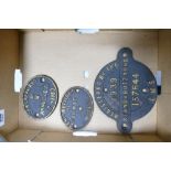 LMS Railway Cast Iron Tonnage Sign: together with similar cast Repair badges, dated 1939,