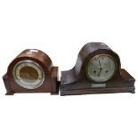 Two Oak Cased Mantle Clocks: width of largest 39.