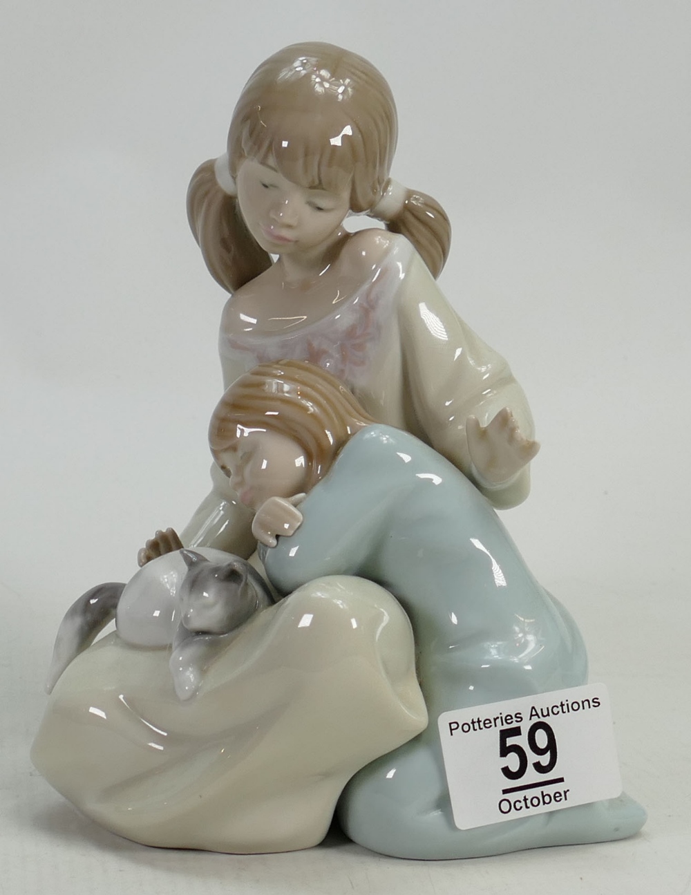 Lladro Figure Of Sister Playing With Kitten: height 18cm