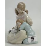 Lladro Figure Of Sister Playing With Kitten: height 18cm