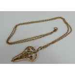 9ct gold art nouveau style pendant and necklace:6.9g.