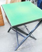 A collection of three folding games tables: together with two round top attachments from previous
