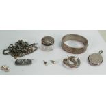 Quantity of silver & silver coloured metal jewellery & items: Weighable silver 83g