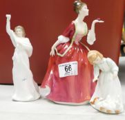 Royal Doulton Lady Figures: Flower of Love HN3970 and small seconds figures Lets Play & Au Revior
