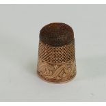 Gold thimble with steel tip: tested as 9ct gold, gross weight 4.4g.