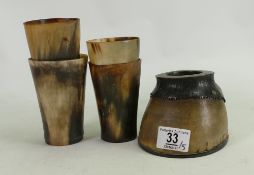 19th Century Presentation stamped mounted ink well inform of horses hoof's: with four horn beakers