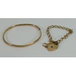 9ct gold bracelet and bangle: Both at fault, weight 11.