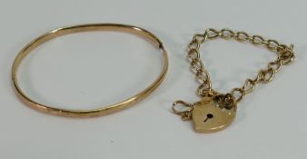9ct gold bracelet and bangle: Both at fault, weight 11.