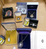 A collection of Wedgwood boxed jewellery to include: pendants, tie pins, necklaces,