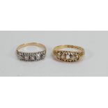Two diamond rings: An 18ct graduated set 5 stone ring with centre stone missing,