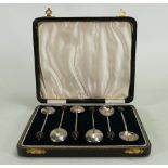 Cased set 6 bean end silver coffee spoons: