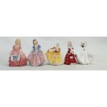 Royal Doulton Small Lady Figures: Rose Hn3068, Dinky Doo, Christmas Morn Hn3212,