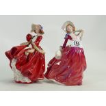 Royal Doulton Lady Figures: Top of The Hill HN1834 & Autumn Breezes HN1934(2)