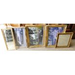3 large Gilt Framed Prints of Cars: together with additional wall mirror(4)