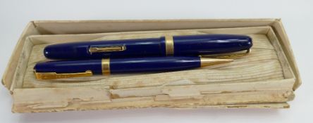 Waterman 515 blue fountain pen & pencil set: Complete with original, albeit distressed, box.