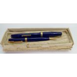 Waterman 515 blue fountain pen & pencil set: Complete with original, albeit distressed, box.