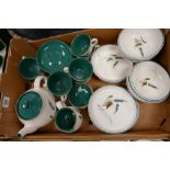 A collection of Denby stone ware green wheat: to include cups, saucers , bowls,