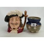 Royal Doulton large character jug Portos D6640: together with a lambeth tobacco jar ( damage to top