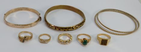 Collection of gold plated dress jewellery: Rolled gold and gold plated bangles x 4,