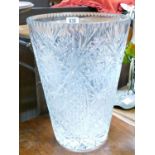 Early 20th Century large cut glass crystal vase: height 35cm