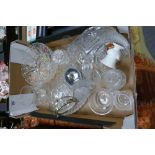 A good collection of cut glass crystal items: to include bisciut barrel,