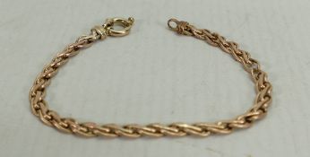 Bracelet yellow coloured metal tested as 9ct gold: Weight 6.2g, length 19cm.