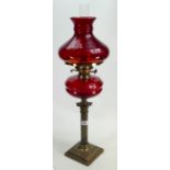 Corinthian column Oil Lamp : ruby glass with Shade