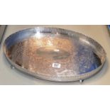 Silver plated on copper oval galleried tea tray: Measures 52cm x 25cm