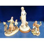 3 large Capo Di Monte figures: 2 signed B Merli, boy with basket signed Volta. Largest 32cm high.