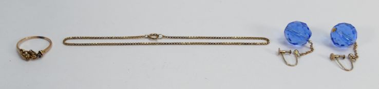 Group of gold jewellery: Bracelet & ring are yellow coloured metal tested as 9ct, weight 3.