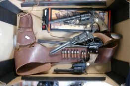 A collection of Spanish Replica Western type pistols to include: 44-46 long blank,