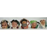 Royal Doulton Small Character jugs: Mine Host D6470, Capt Henry Morgan D6469, Sairey Gamp,