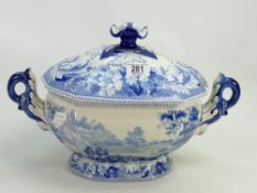 Early Blue & White Transfer Printed Tureen: 42 cm wide,