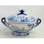 Early Blue & White Transfer Printed Tureen: 42 cm wide,