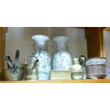 A mixed collection of items to include: Brass & Copper Saucepans, pots,