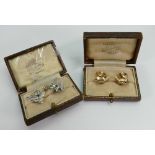 Two pairs 9ct gold earrings: Yellow gold pearl & sapphire clip on,
