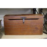 oak domed top storage chest: with metal fittings Height 45cm x 81cm wide x 40cm deep