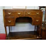 Early 20th Century oak desk: 81cm high x 106cm wide x 46cm depth