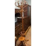 Bent wood coat/hat stand: together with a small mahogany wine table