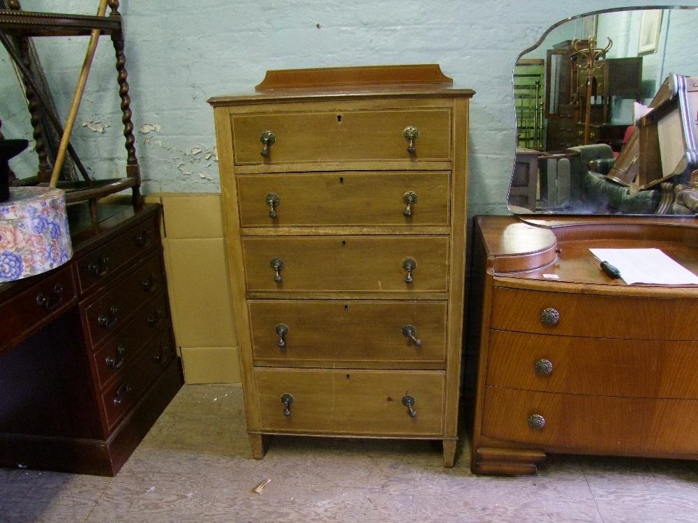 Early 20th Century inlaid mahogany chest of five drawers: height 120cm x width 68cm x depth 49cm - Image 2 of 2