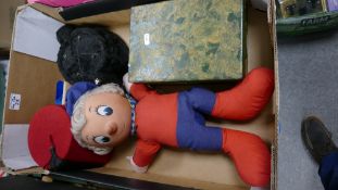 A mixed collection of items to include: Mattador Hat,Fezz, Noddy figure & Metal Artists box
