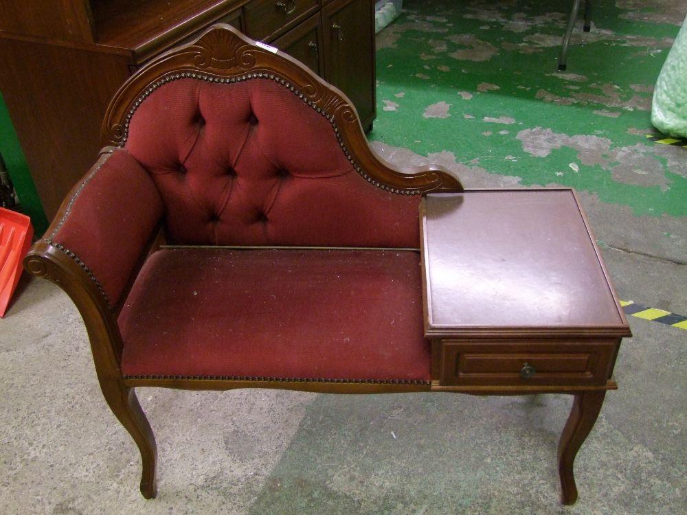 Upholstered telephone seat: 94cm wide x 38cm deep x 84cm high