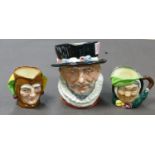 Royal Doulton Character Jugs: Beefeaters D6206 & small Jester & Sairey Gamp(3)