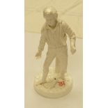 A royal Worcester white ware figure of a boy holding a broom: height 26cm ( broom stick missing