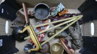 A mixed collection of items to include: Ethnic, Masks, Cauldrons, Carved items etc