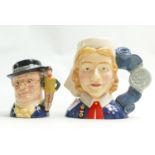 Royal Doulton small character jugs: Nurse D7216 and Mr Pickwick D7025. (2)