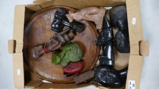 A collection of Ethnic & African Hard Wood, Resin & Soft stone Busts & Figures: