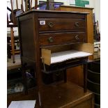 Mahogany three drawer chest: with drop down drawer fronts. Height 78cm x width 53cm x depth 38cm