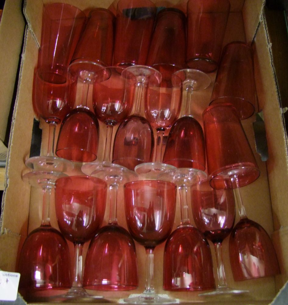 A collection of Edwardian Cranberry Glass: