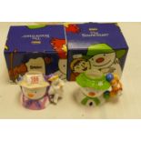 Coalport snow man character jugs: James with balloons and Lady snow woman . Boxed with certificate